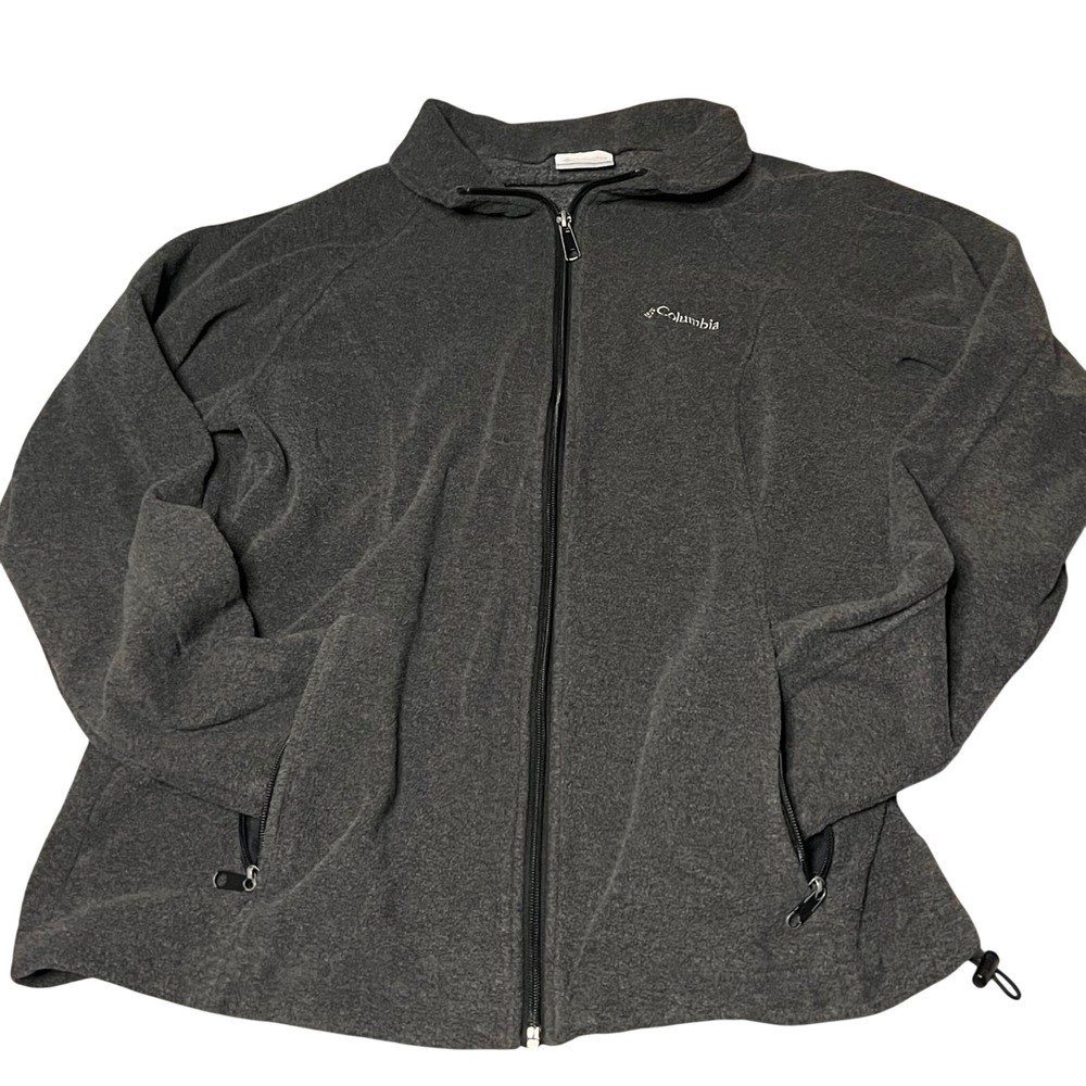 Columbia Women's Fleece Jacket Charcoal Gray Full Zip Mock Neck Large